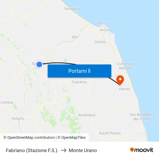 Fabriano (Stazione F.S.). to Monte Urano map