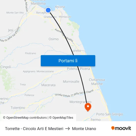 Torrette - Circolo Arti E Mestieri to Monte Urano map