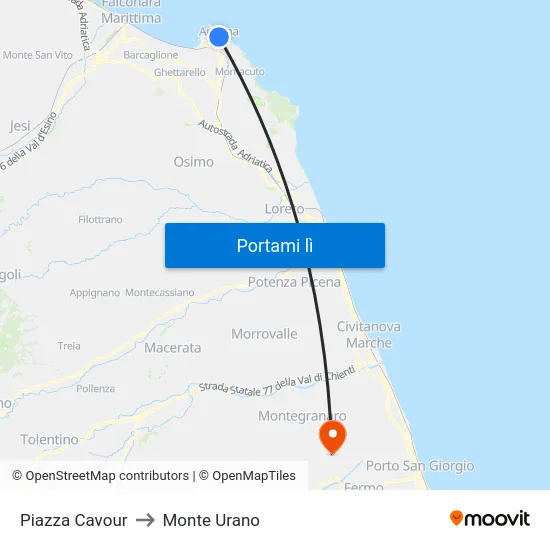 Piazza Cavour to Monte Urano map