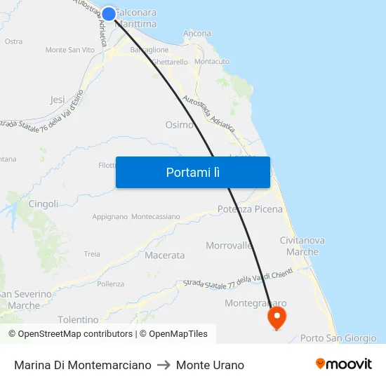 Marina Di Montemarciano to Monte Urano map