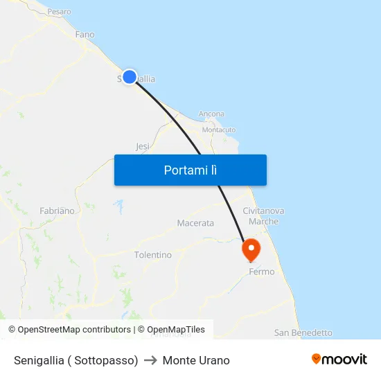 Senigallia ( Sottopasso) to Monte Urano map