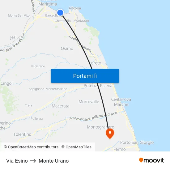 Via Esino to Monte Urano map