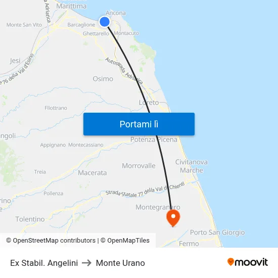 Ex Stabil. Angelini to Monte Urano map