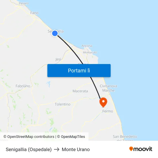 Senigallia (Ospedale) to Monte Urano map