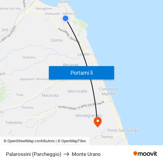 Palarossini (Parcheggio) to Monte Urano map