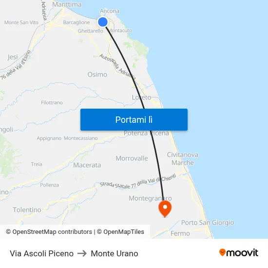 Via Ascoli Piceno to Monte Urano map