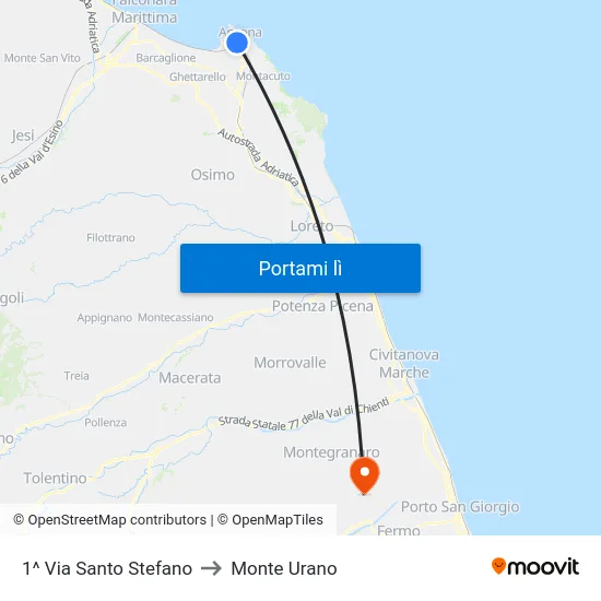 1^ Via Santo Stefano to Monte Urano map