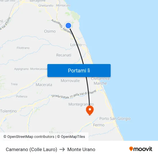 Camerano (Colle Lauro) to Monte Urano map