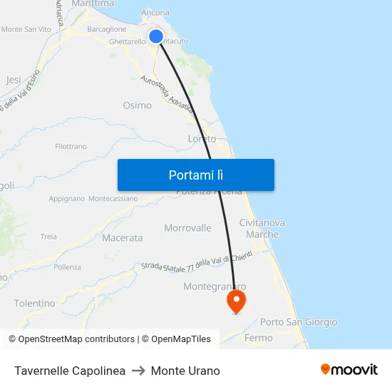 Tavernelle Capolinea to Monte Urano map