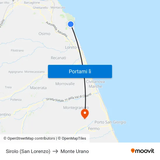 Sirolo (San Lorenzo) to Monte Urano map