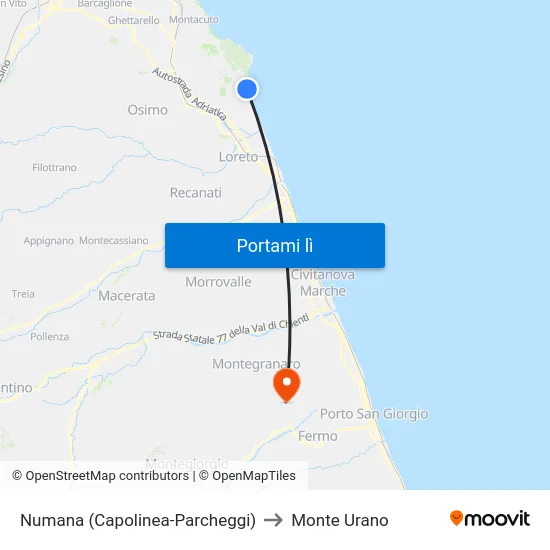 Numana (Capolinea-Parcheggi) to Monte Urano map