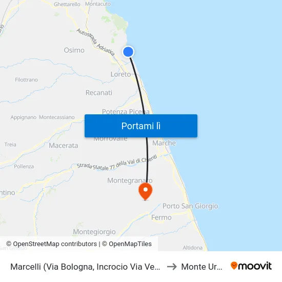 Marcelli (Via Bologna, Incrocio Via Venezia) to Monte Urano map