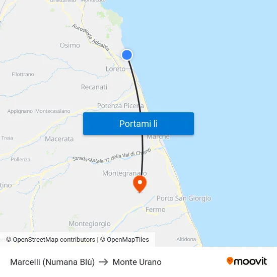 Marcelli (Numana Blù) to Monte Urano map