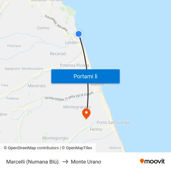 Marcelli (Numana Blù). to Monte Urano map