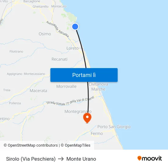 Sirolo (Via Peschiera) to Monte Urano map