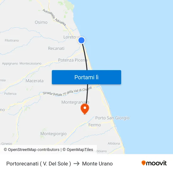 Portorecanati ( V. Del Sole ) to Monte Urano map