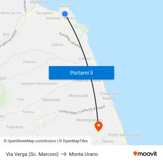 Via Verga (Sc. Marconi) to Monte Urano map