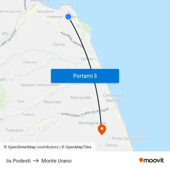 Iis Podesti to Monte Urano map