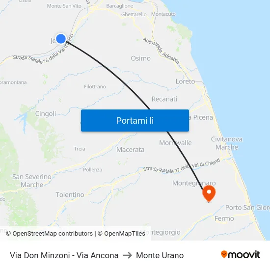 Via Don Minzoni - Via Ancona to Monte Urano map