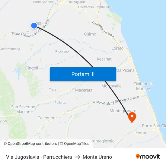 Via Jugoslavia - Parrucchiera to Monte Urano map