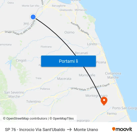 SP 76 - Incrocio Via Sant'Ubaldo to Monte Urano map