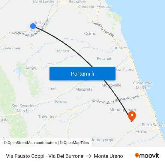 Via Fausto Coppi - Via Del Burrone to Monte Urano map