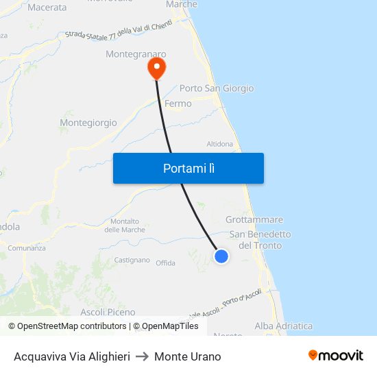 Acquaviva Via Alighieri to Monte Urano map