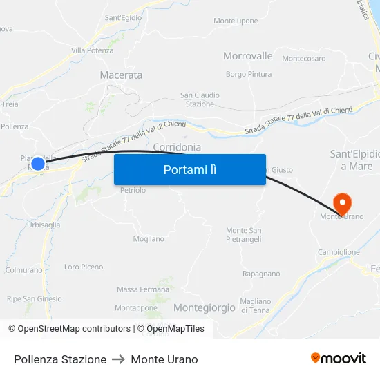Pollenza Stazione to Monte Urano map