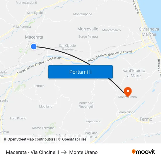 Macerata - Via Cincinelli to Monte Urano map