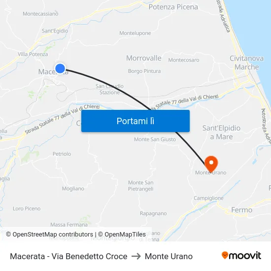 Macerata - Via Benedetto Croce to Monte Urano map