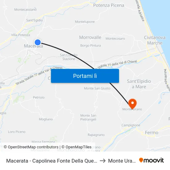 Macerata - Capolinea Fonte Della Quercia to Monte Urano map