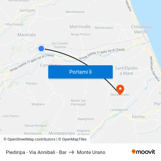 Piediripa - Via Annibali - Bar to Monte Urano map