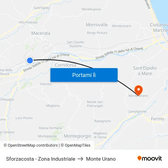 Sforzacosta - Zona Industriale to Monte Urano map