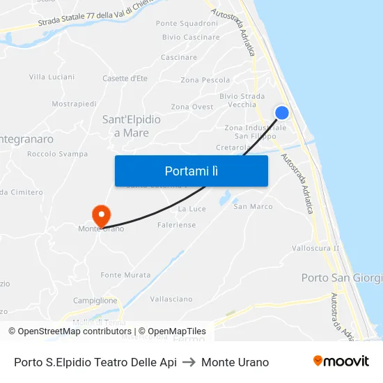 Porto S.Elpidio Teatro Delle Api to Monte Urano map