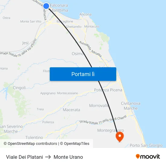 Viale Dei Platani to Monte Urano map