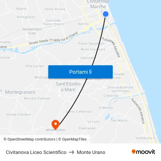 Civitanova Liceo Scientifico to Monte Urano map