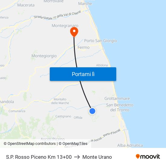 S.P. Rosso Piceno Km 13+00 to Monte Urano map