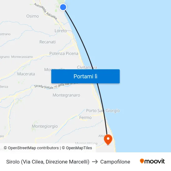 Sirolo (Via Cilea, Direzione Marcelli) to Campofilone map