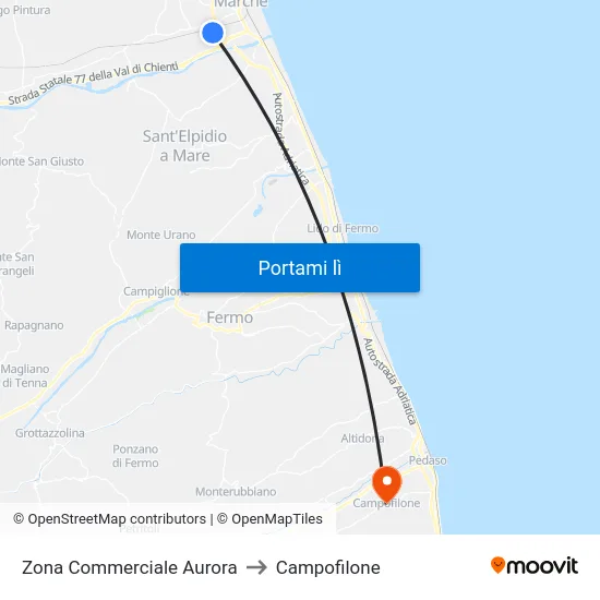 Zona Commerciale Aurora to Campofilone map