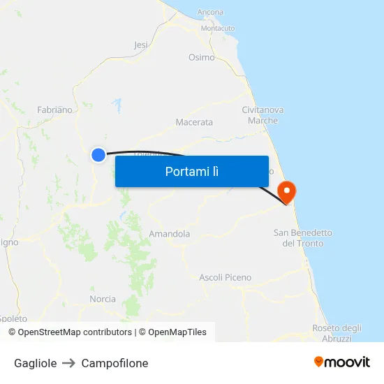 Gagliole to Campofilone map