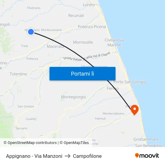 Appignano - Via Manzoni to Campofilone map