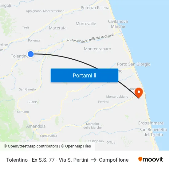 Tolentino - Ex S.S. 77 - Via S. Pertini to Campofilone map