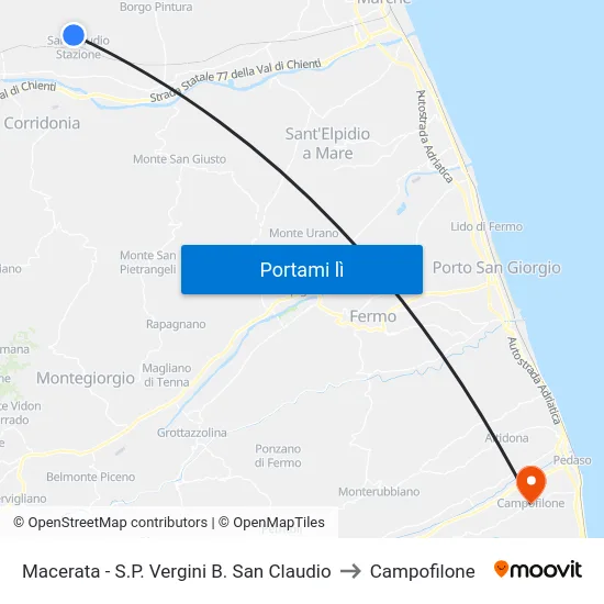 Macerata - S.P. Vergini B. San Claudio to Campofilone map