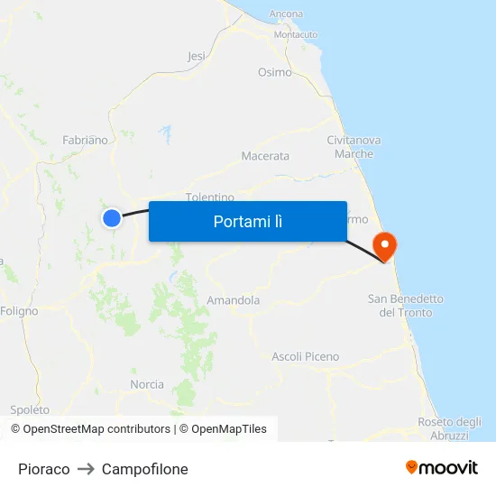 Pioraco to Campofilone map