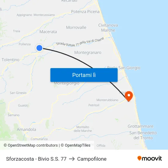 Sforzacosta - Bivio S.S. 77 to Campofilone map
