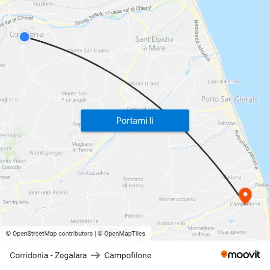 Corridonia - Zegalara to Campofilone map