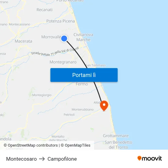 Montecosaro to Campofilone map