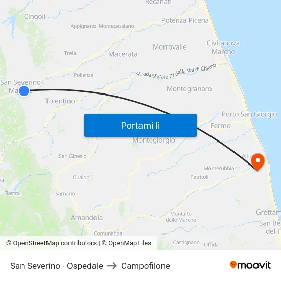 San Severino - Ospedale to Campofilone map