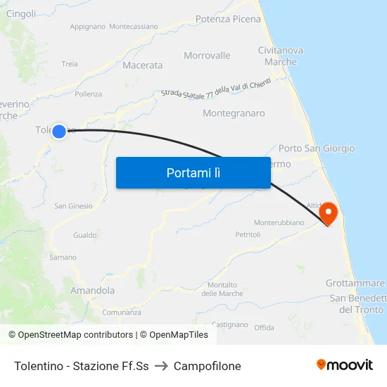 Tolentino - Stazione Ff.Ss to Campofilone map