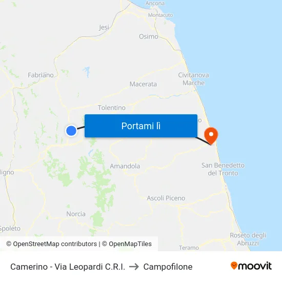 Camerino - Via Leopardi C.R.I. to Campofilone map